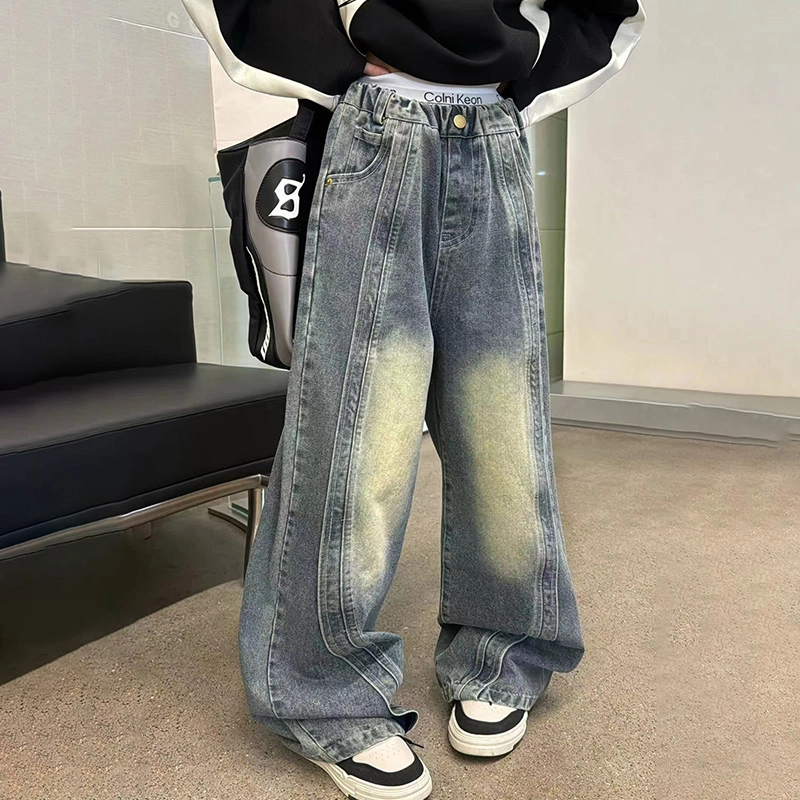 木木屋 柔软舒适时髦洋气渐变松紧腰牛仔裤 青少年 蓝色