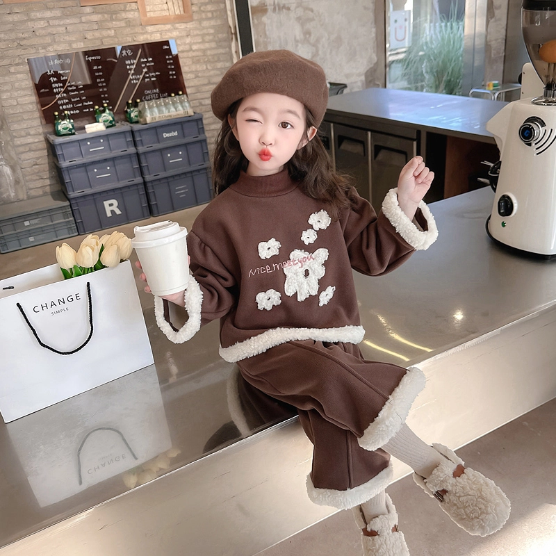 木木屋 舒适亲肤圆领上衣透气裤子休闲运动套装 咖色 中小童