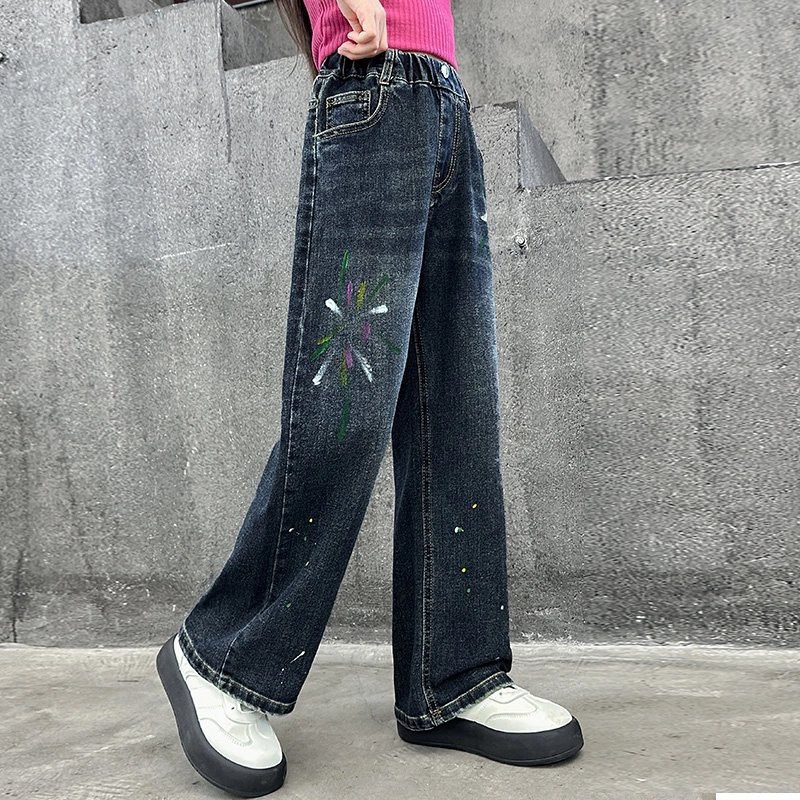 木木屋 美式街头简约舒适百搭宽松牛仔裤 中小童 蓝色