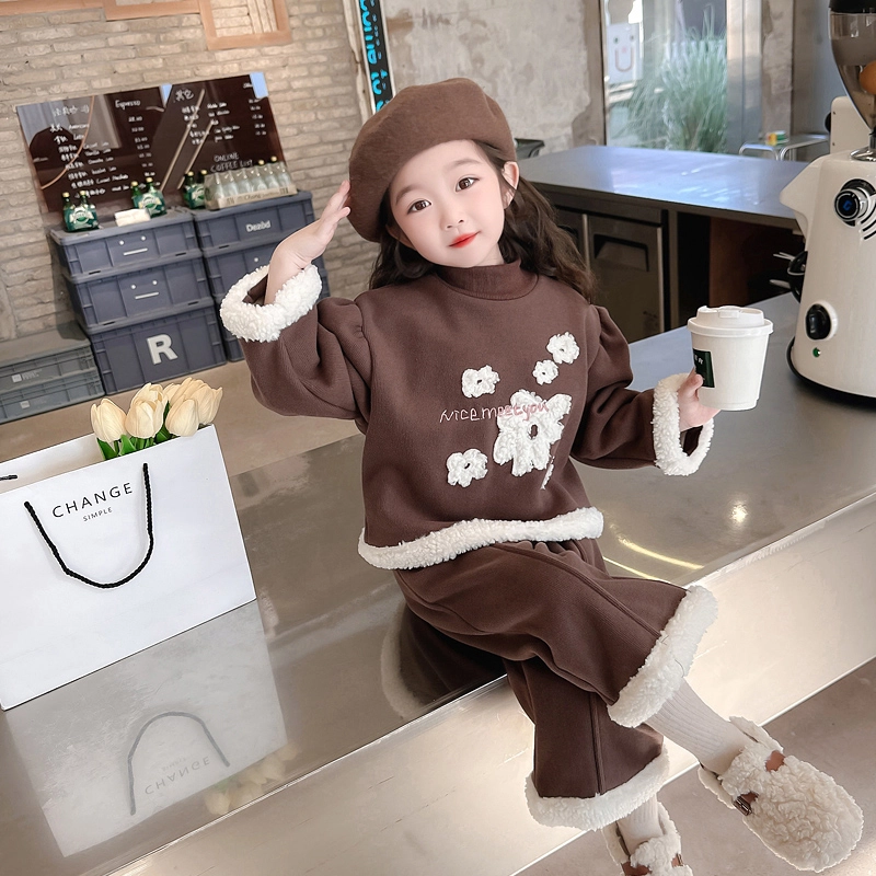 木木屋 舒适亲肤圆领上衣透气裤子休闲运动套装 咖色 中小童