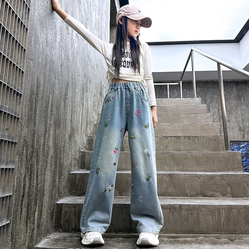 木木屋 洋气舒适柔软百搭牛仔裤 蓝色 青少年