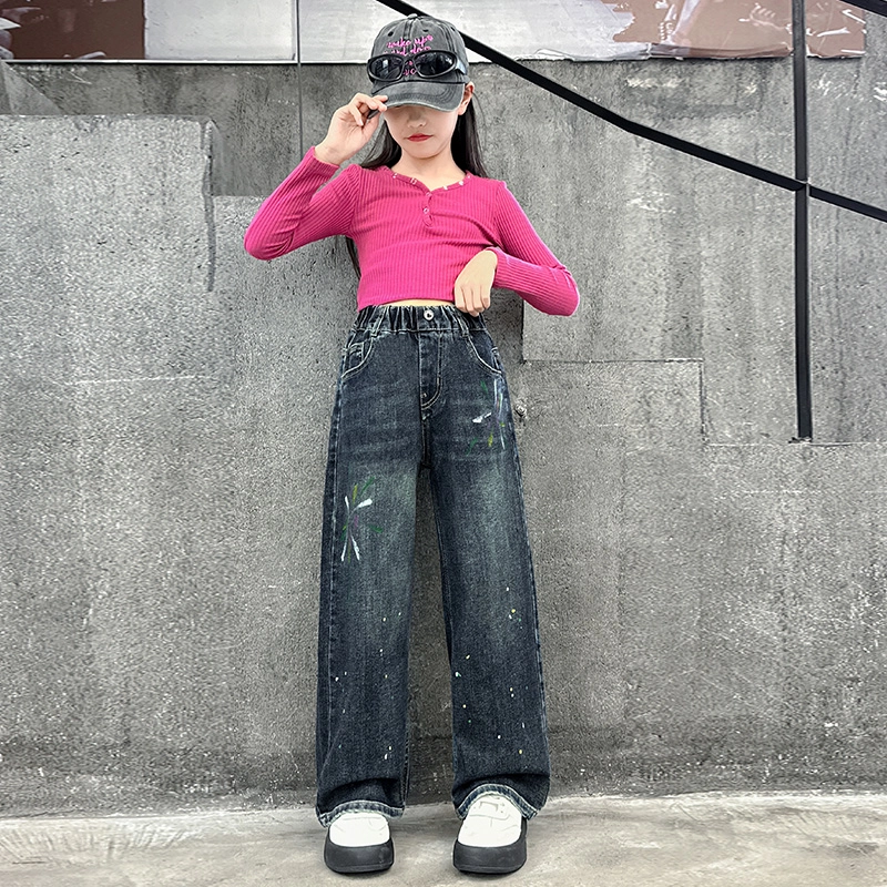 木木屋 美式街头简约舒适百搭宽松牛仔裤 中小童 蓝色