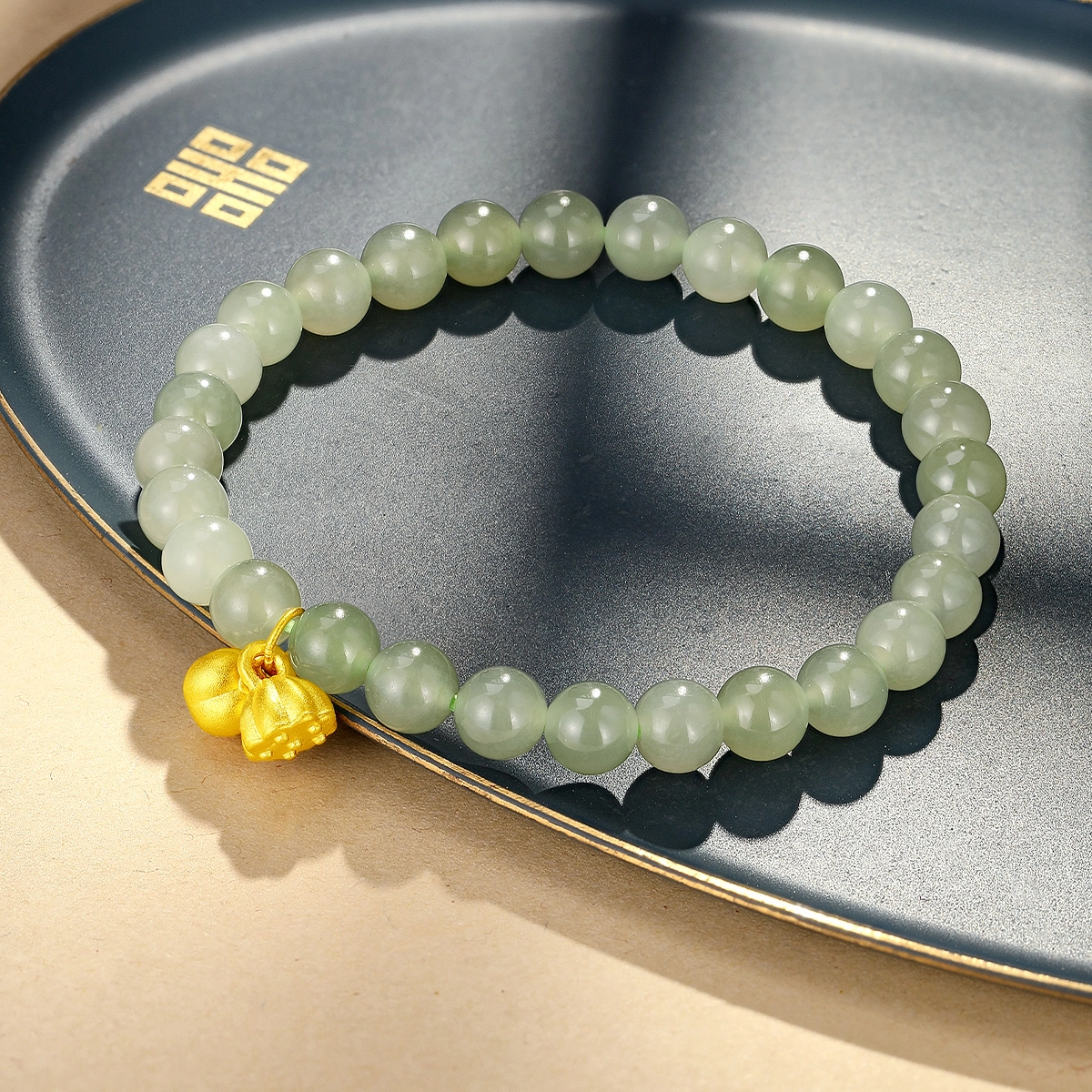 老庙 好事莲莲吉祥如意串珠链 足金 和田玉 黄金手串 女款 青玉