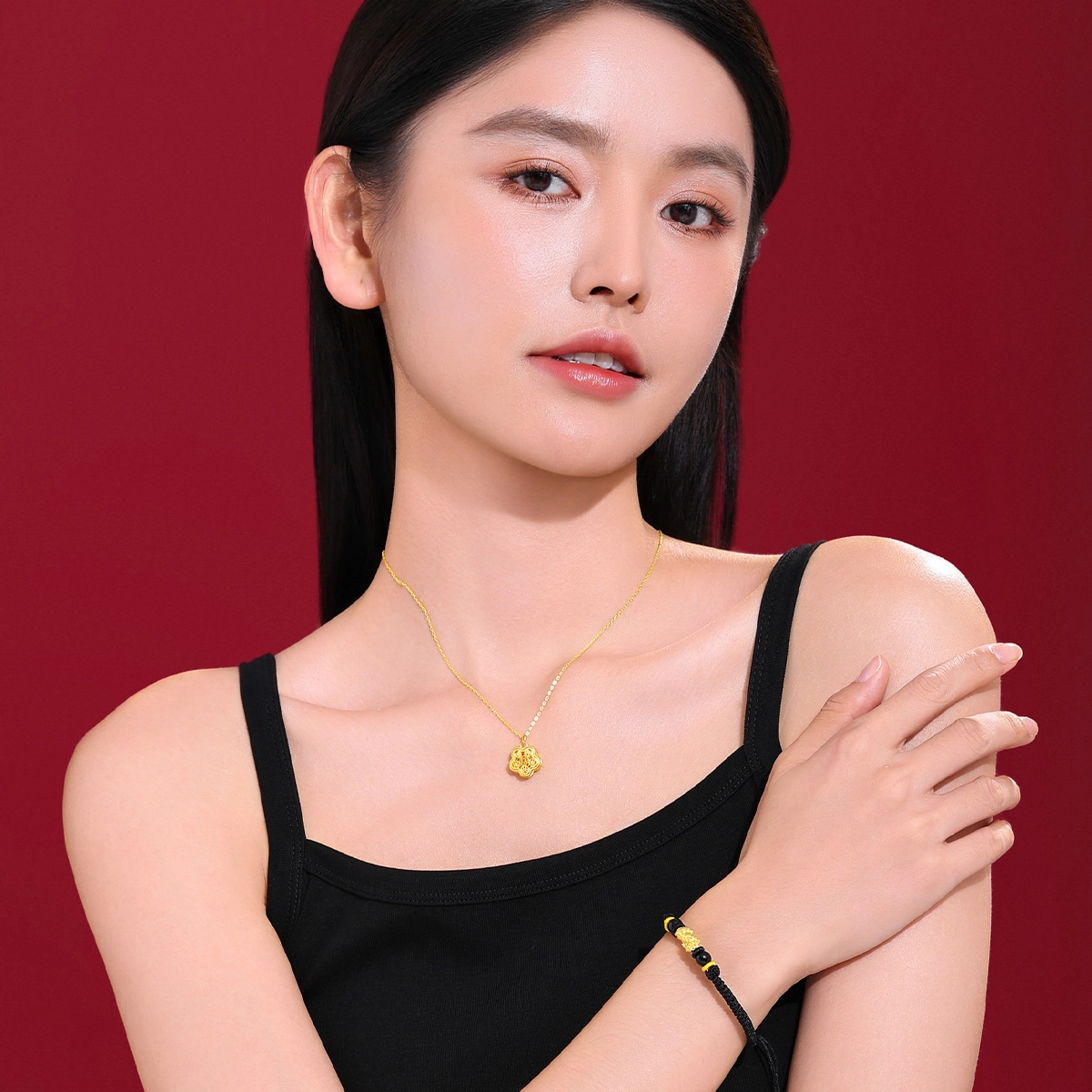 老庙 有钱花 纳福铜钱金币花朵镂空 招财好运 足金 一口价 吊坠 女款