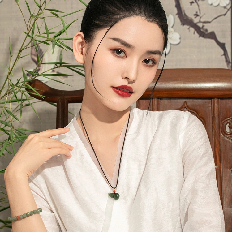老庙 湖水绿葫芦古法菩提金珠 可爱小巧 和田玉黄金 吊坠 男女同款情侣款
