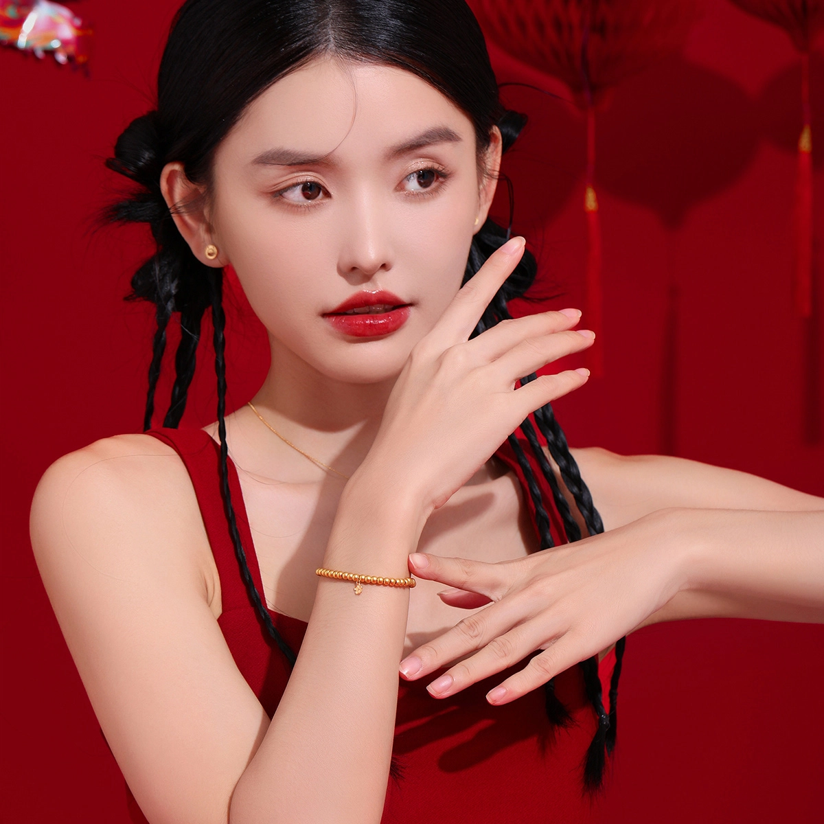 老庙 新中式古法金工艺浪漫小桃花金珠转运珠串珠 足金 按克计价 黄金手串 女款