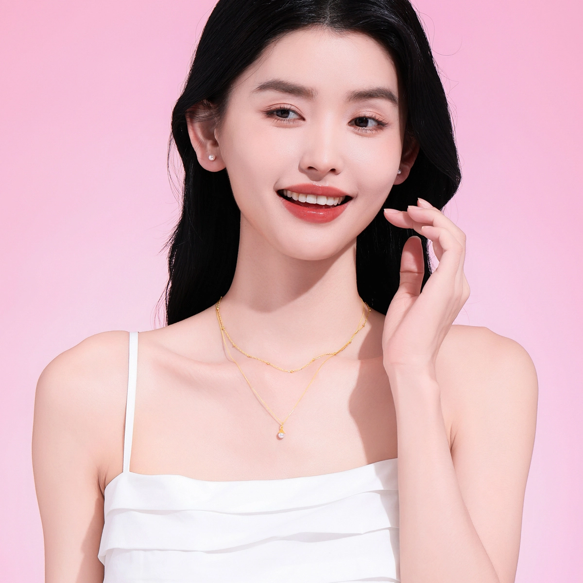 老庙 优雅金镶珍珠古法工艺 足金 按克计价 黄金吊坠 女款