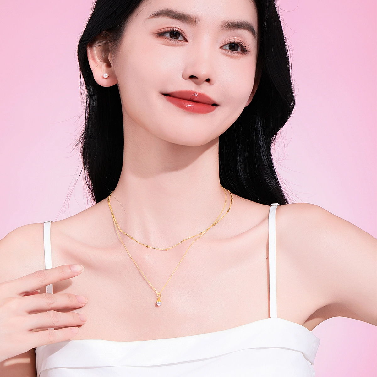 老庙 优雅金镶珍珠古法工艺 足金 按克计价 黄金吊坠 女款