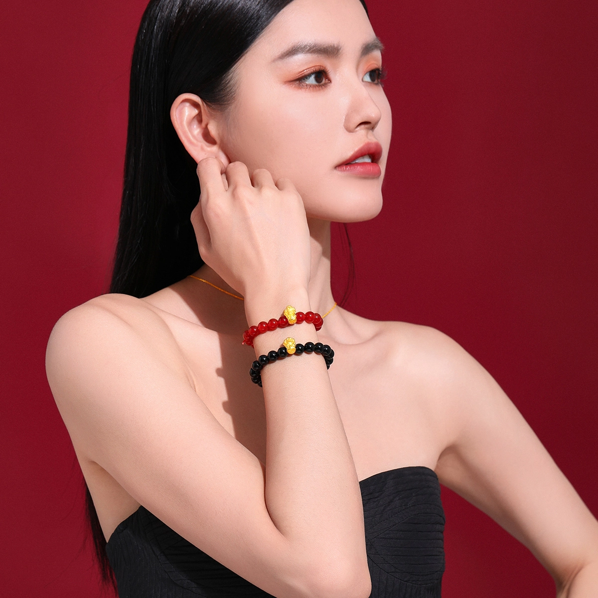 老庙 普贤菩萨硬金中国风 守护神轻奢黑玛瑙 高级感 足金 一口价 手串 女款