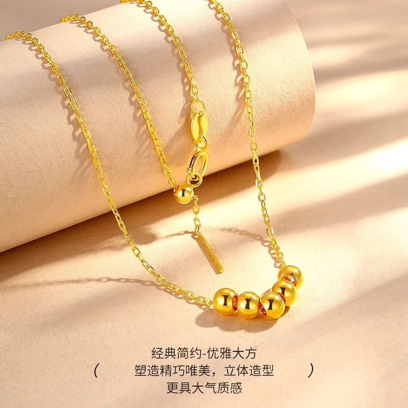 老庙 时尚转运珠小金珠串珠锁骨链 足金 项链 女款