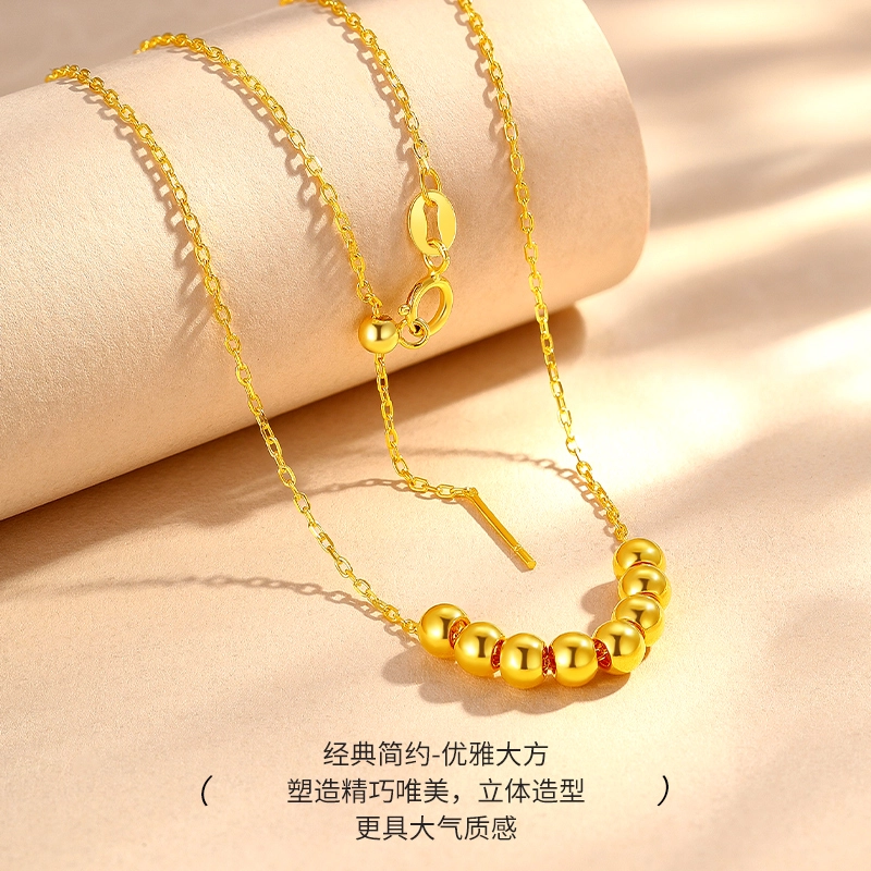 老庙 时尚转运珠小金珠串珠锁骨链 足金 项链 女款
