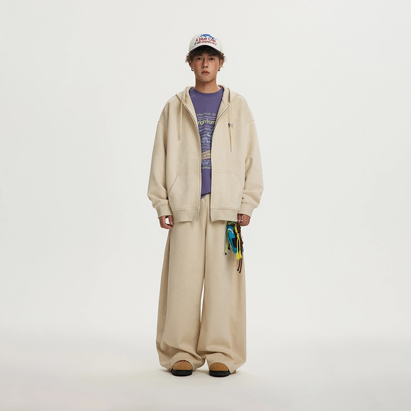 江南先生 美式复古仿麂皮绒长短款开衫秋季刺绣卫衣 男女同款