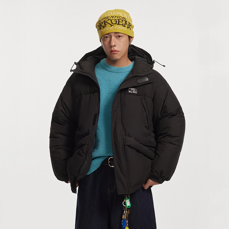 江南先生 美式复古刺绣工装防泼水连帽加厚保暖情侣棉服 男女同款
