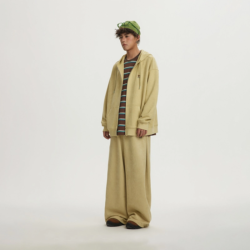 江南先生 美式复古仿麂皮绒长短款开衫秋季刺绣卫衣 男女同款