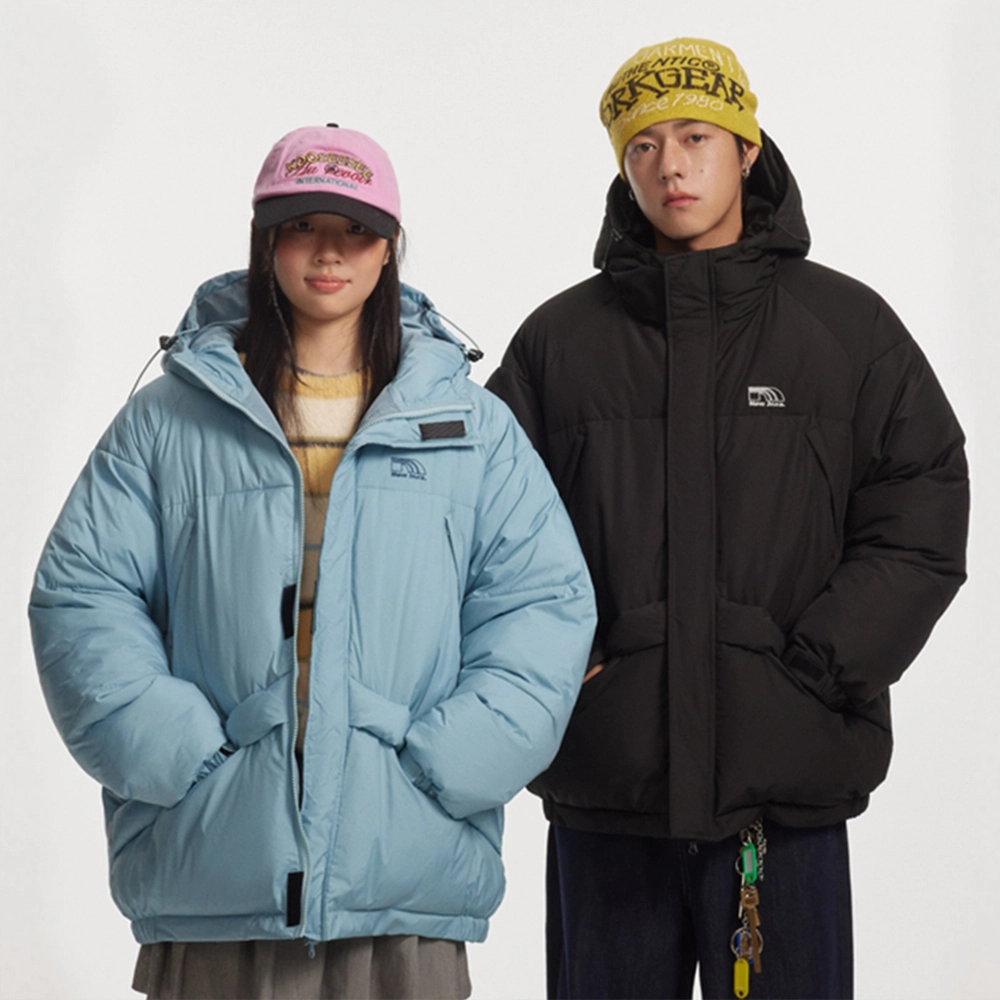 江南先生 美式复古刺绣工装防泼水连帽加厚保暖情侣棉服 男女同款