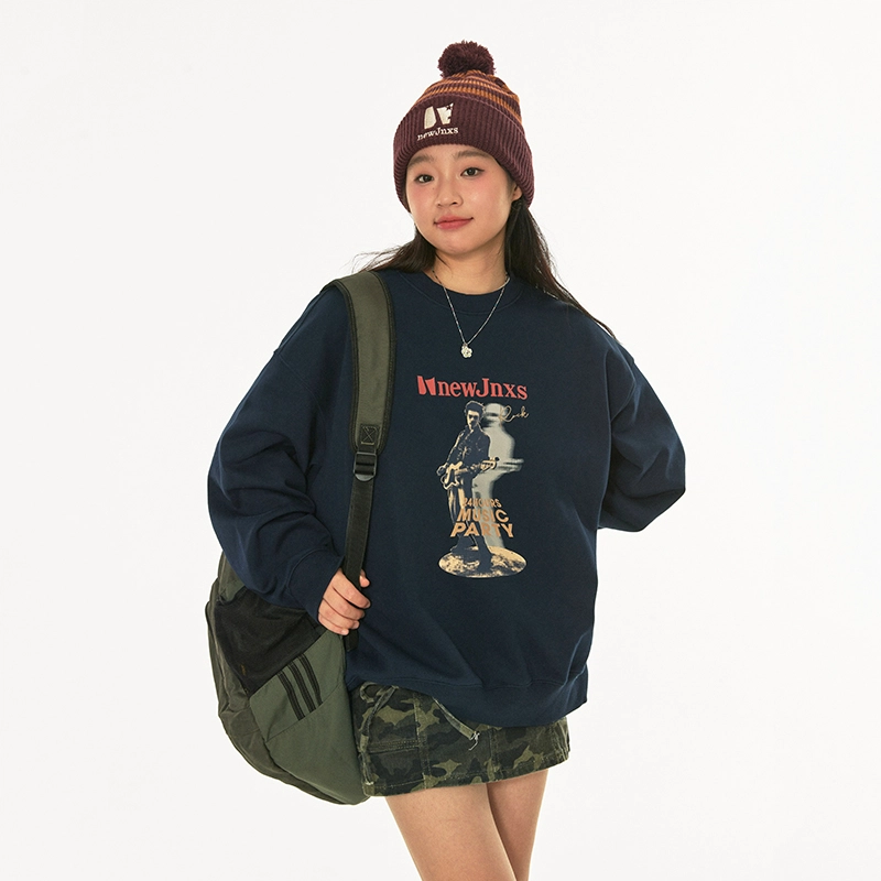 江南先生 印花休闲宽松圆领套头卫衣 男女同款