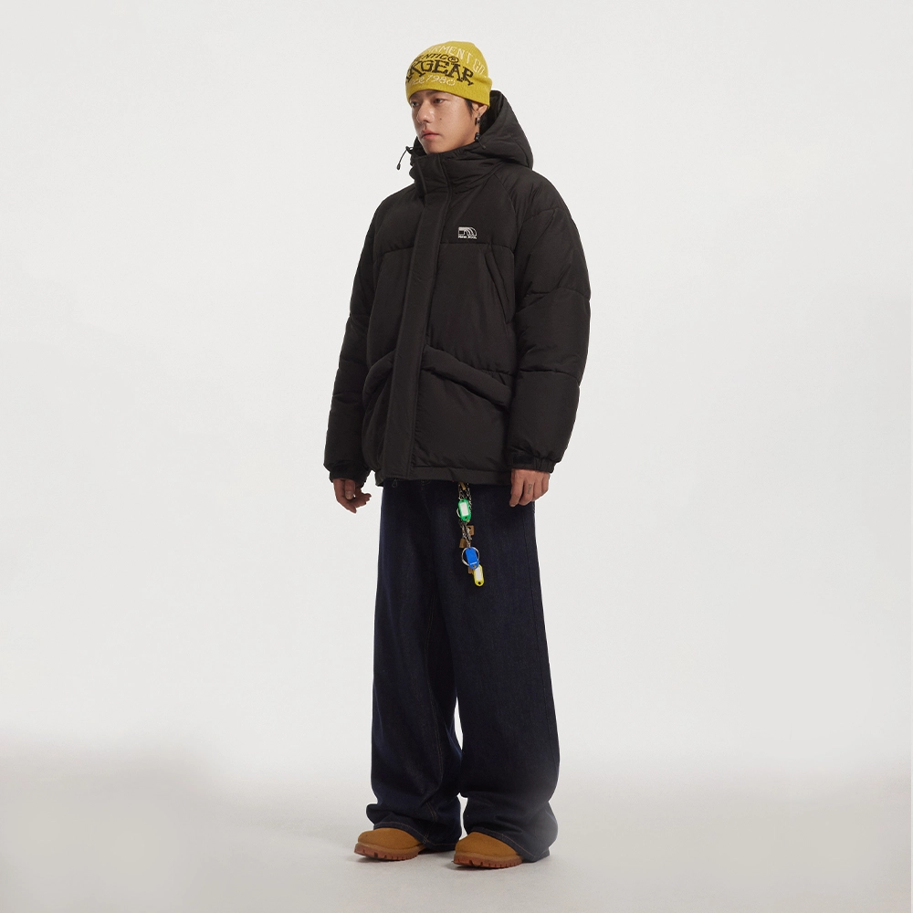 江南先生 美式复古刺绣工装防泼水连帽加厚保暖情侣棉服 男女同款