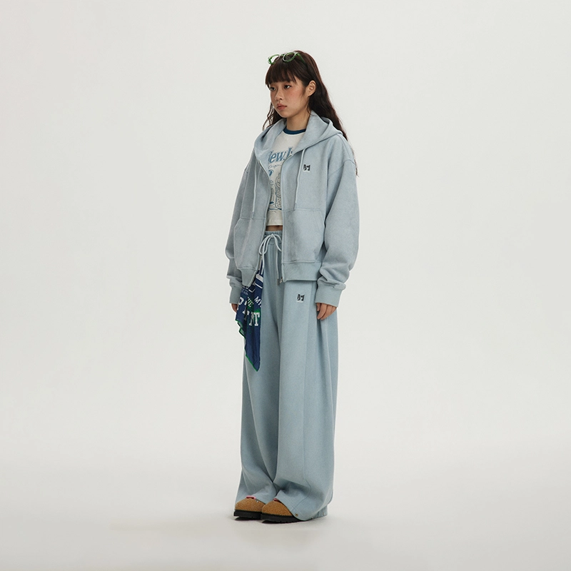江南先生 美式复古仿麂皮绒长短款开衫秋季刺绣卫衣 男女同款
