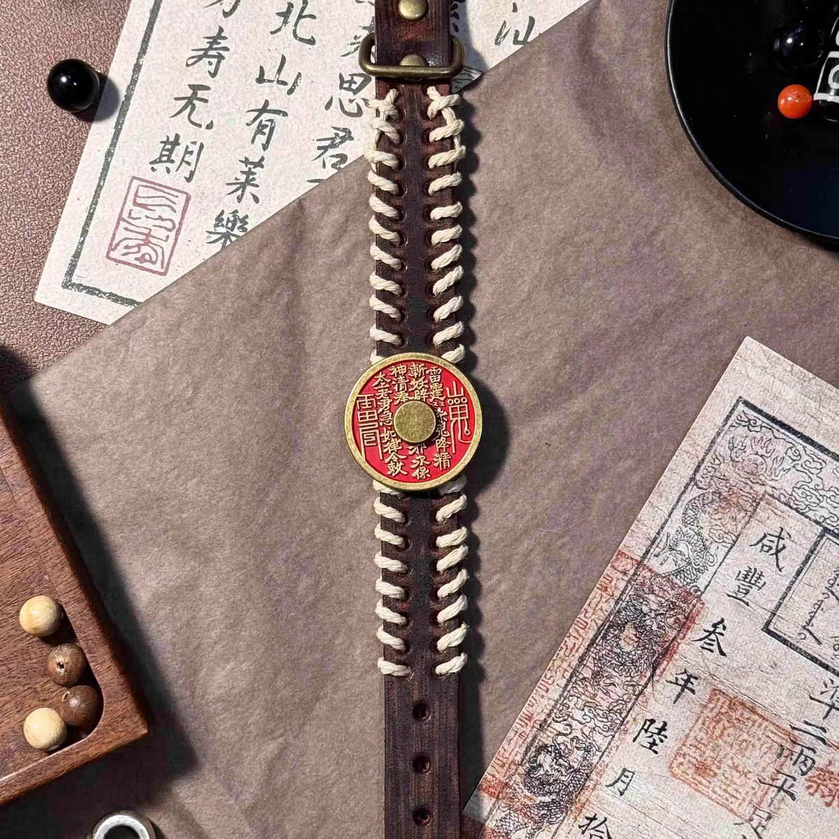 既白南兮 赤符佑安山鬼花钱本命年好运道系青年国风新中式文创 合金 手环 男女同款情侣款