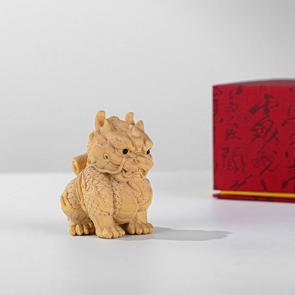 天纵 麒麟驮书 胜券在握 实木雕刻聚财瑞兽手把件 办公室桌面吉祥物手工艺品 国潮创意文玩盘玩#好运 黄杨木 木作摆件 男女同款情侣款