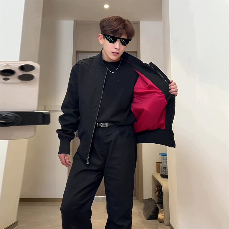 佑麟 秋季倒三角硬汉工装外套美式小众棒球服廓形飞行员短款夹克 男女同款