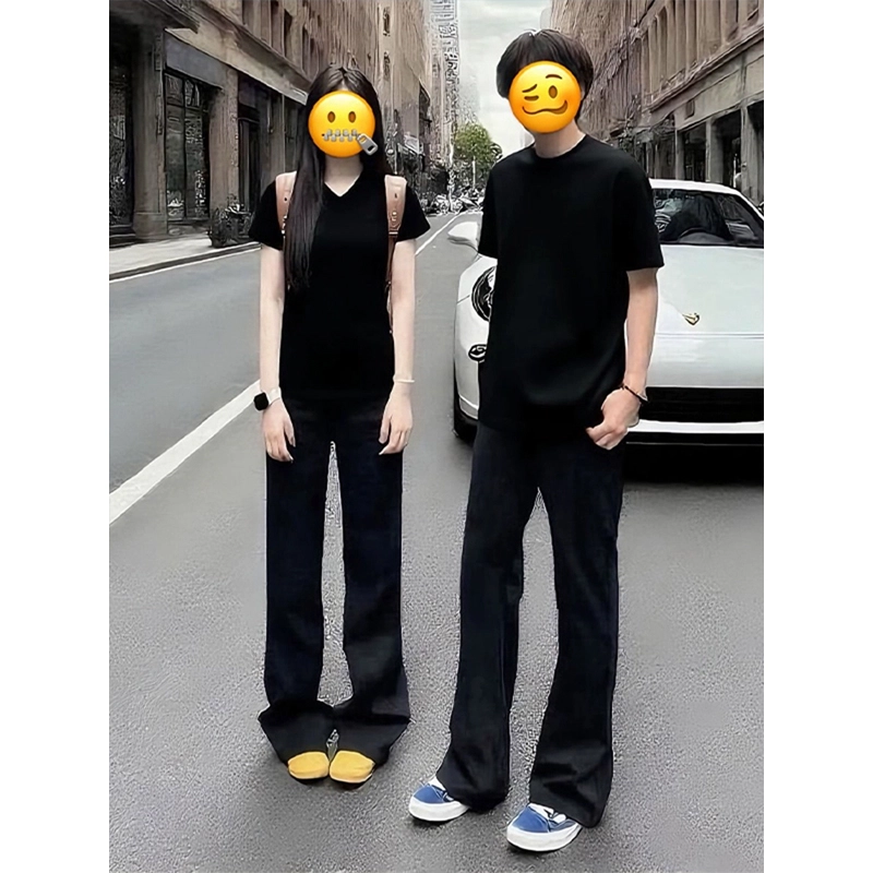 佑麟 美式微喇薄款高街高腰直筒舒适百搭牛仔裤 男女同款