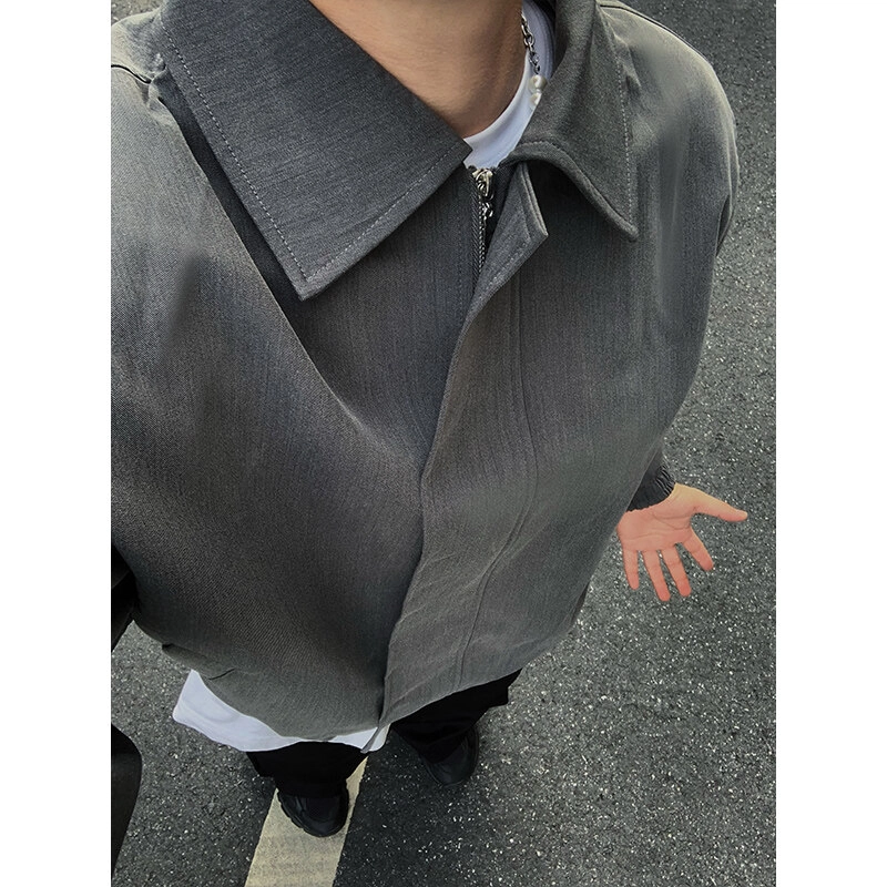 佑麟 短款美式正肩垫肩翻领行政长袖夹克外套 男女同款