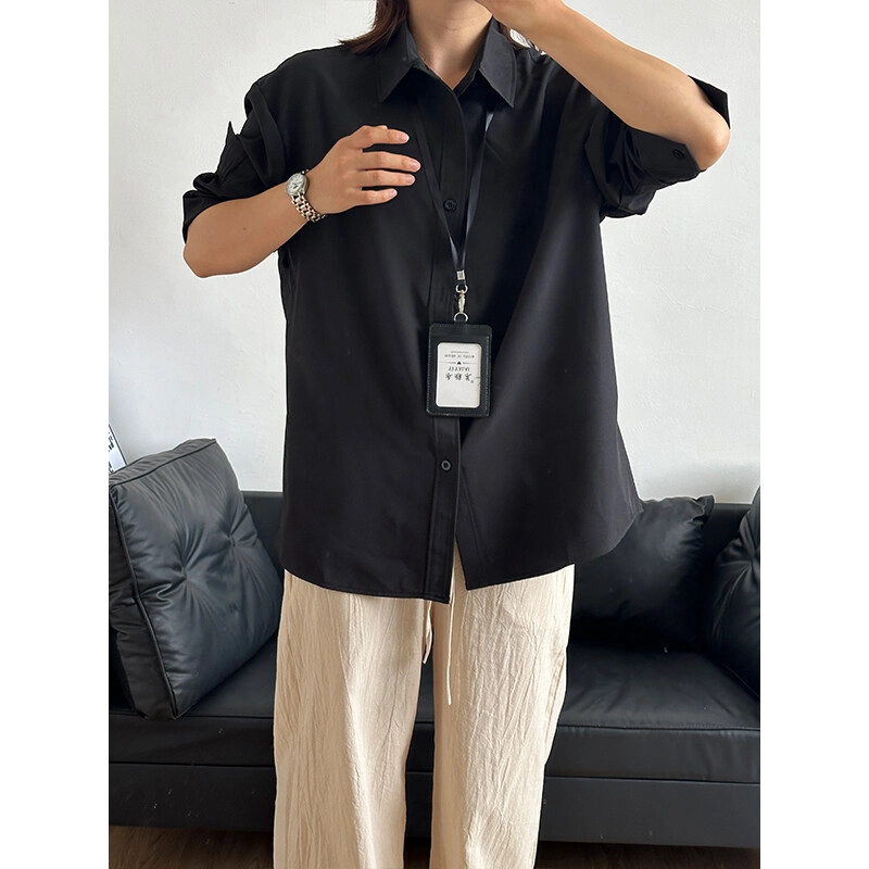 佑麟 冰丝薄款速干职场通勤穿搭日系内搭夏季长袖衬衫 男女同款