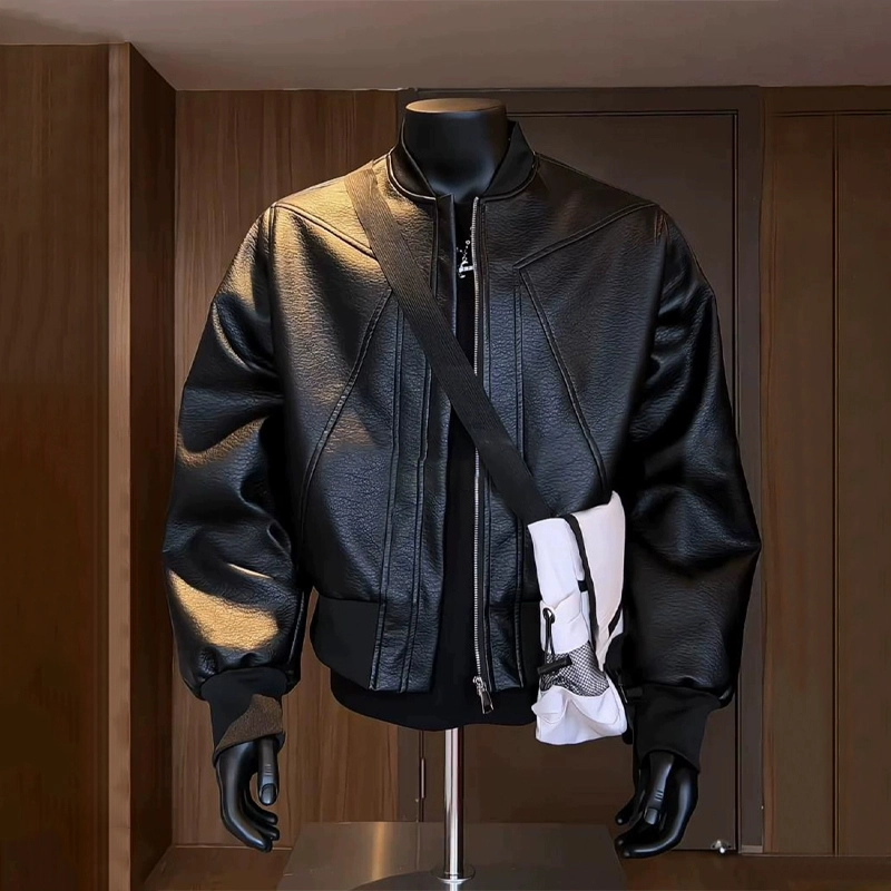 佑麟 美式短款皮衣外套秋季痞帅高级感机车服红内棒球服飞行皮夹克 男女同款