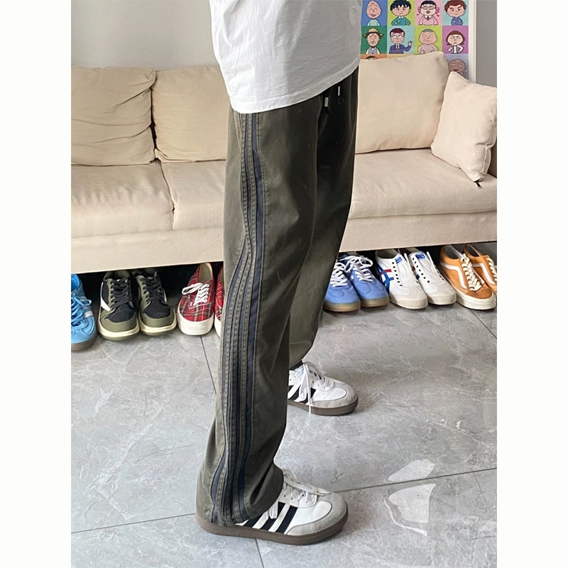 佑麟 条纹裤子美式三条杠潮牌直筒裤工装伐木阔腿运动长裤休闲裤 男女同款