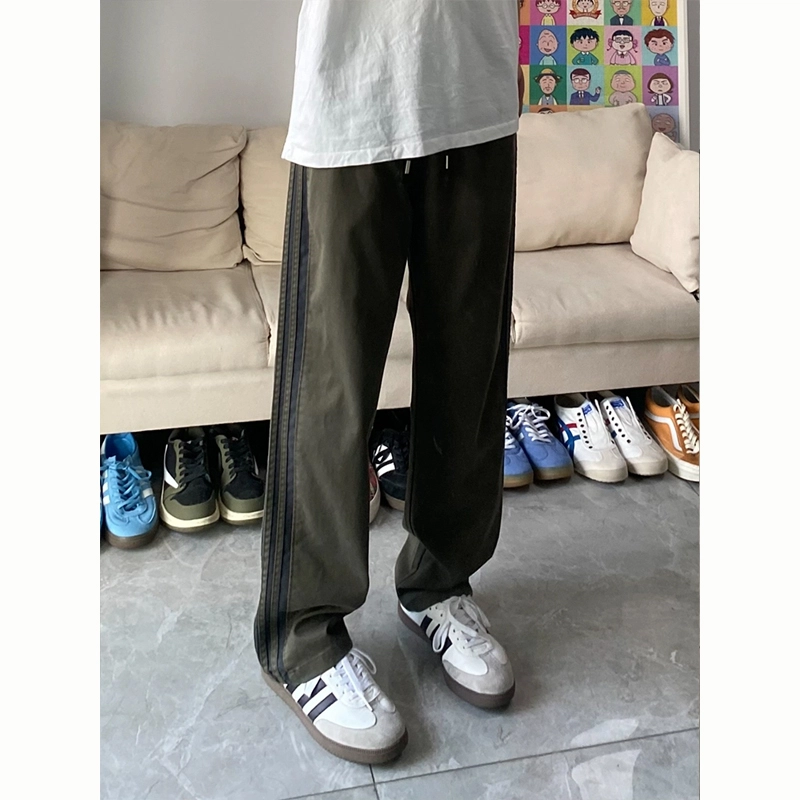 佑麟 条纹裤子美式三条杠潮牌直筒裤工装伐木阔腿运动长裤休闲裤 男女同款