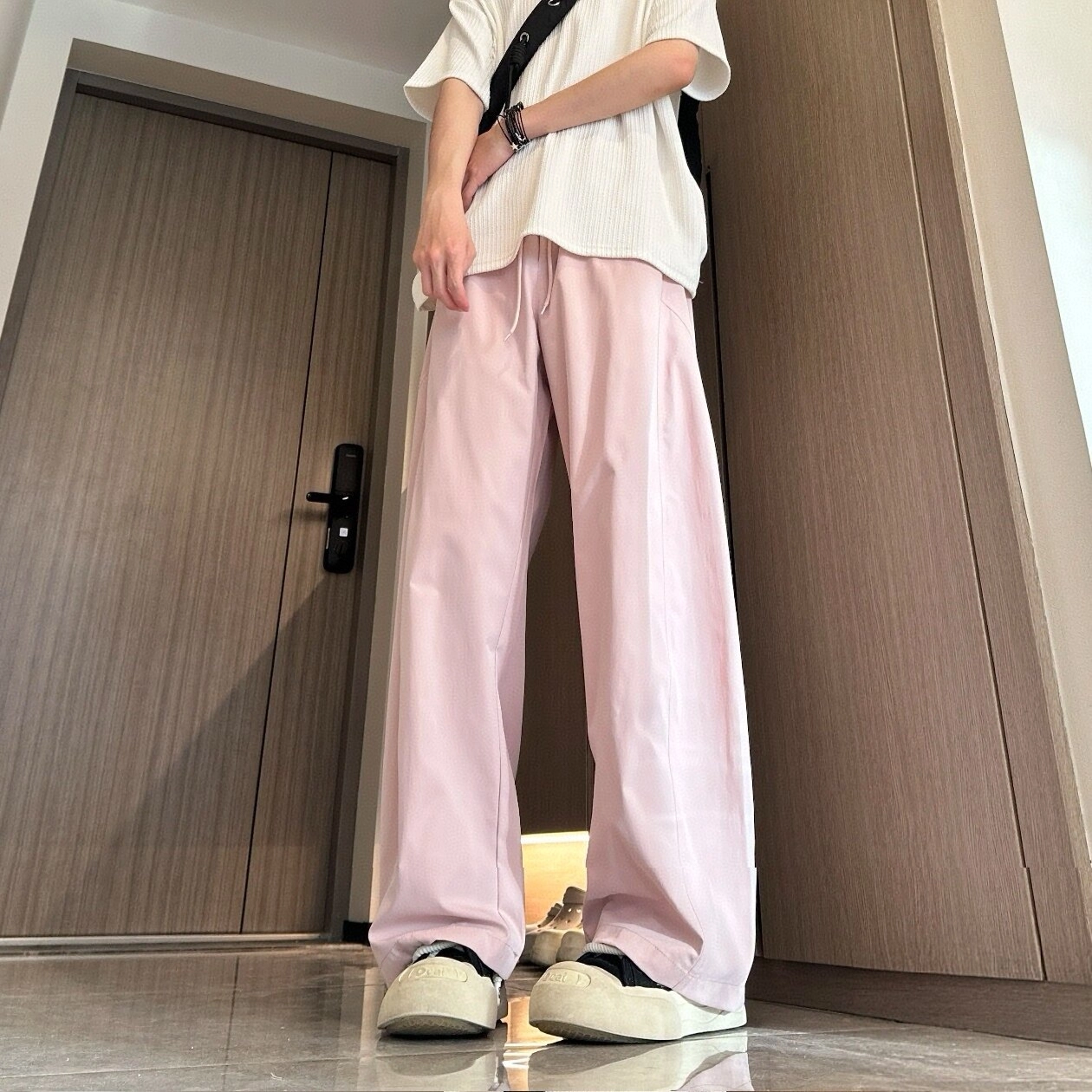 佑麟 美式冰丝弯刀裤夏季薄款斜切速干裤子宽松裤休闲裤 男女同款