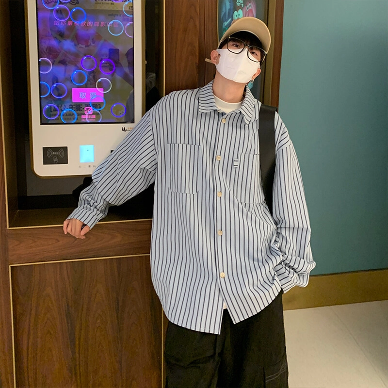 佑麟 长袖男春季日系少年感百搭小众美式外套宽松休闲翻领衬衣衬衫 男女同款