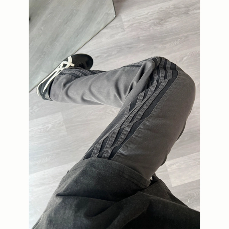 佑麟 条纹裤子美式三条杠潮牌直筒裤工装伐木阔腿运动长裤休闲裤 男女同款