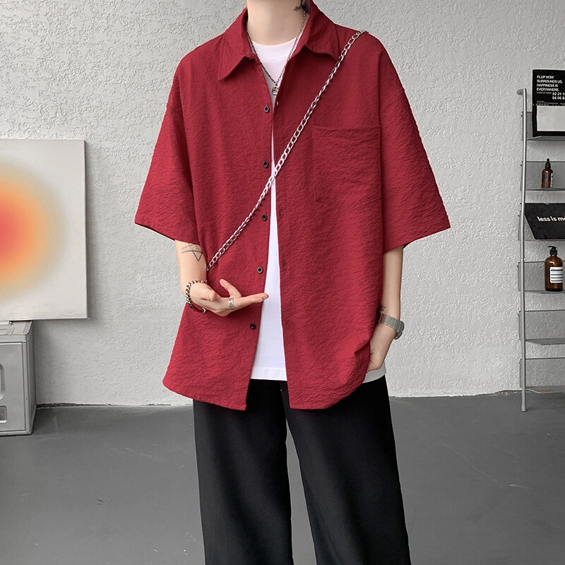 佑麟 冰丝短袖高级感痞帅肌理感夏季特大码半袖衬衫 男女同款