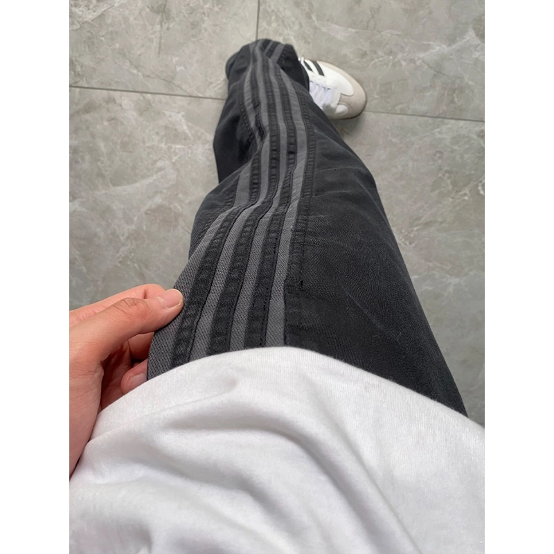 佑麟 条纹裤子美式三条杠潮牌直筒裤工装伐木阔腿运动长裤休闲裤 男女同款