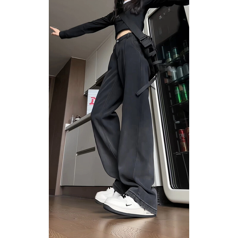 佑麟 美式复古渐变牛仔裤夏季设计感小众梨型身材高腰遮胯显瘦直筒裤裤子 男女同款
