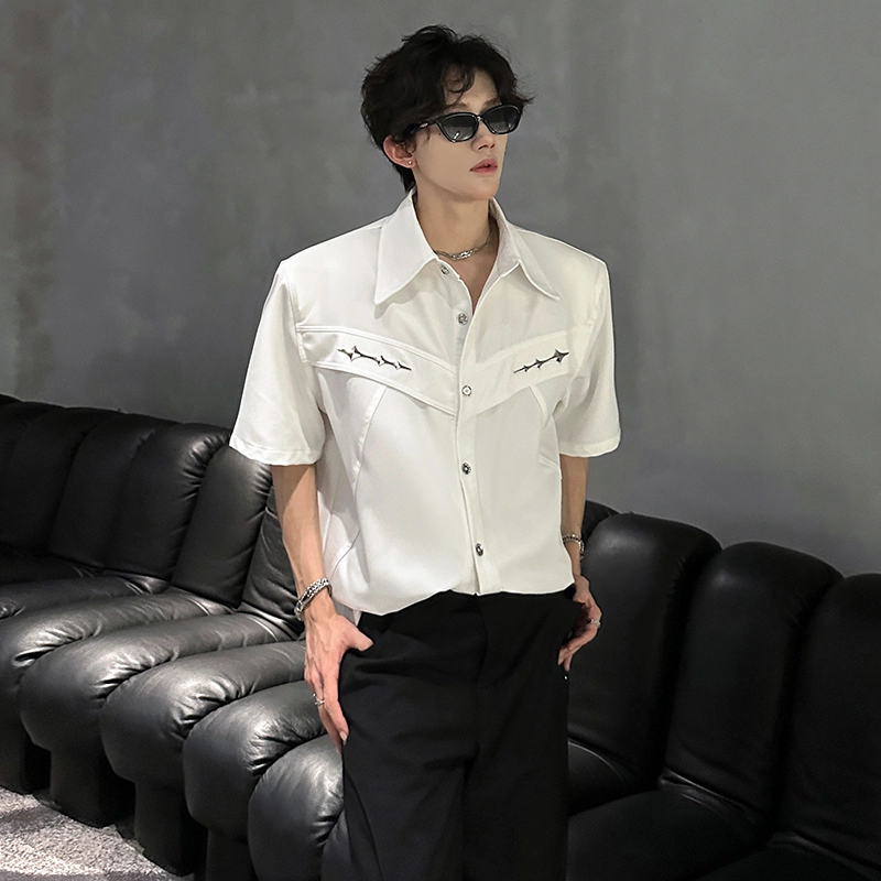 佑麟 解构垫肩夏季金属装饰设计感衬衣高级感穿搭短袖衬衫 男女同款