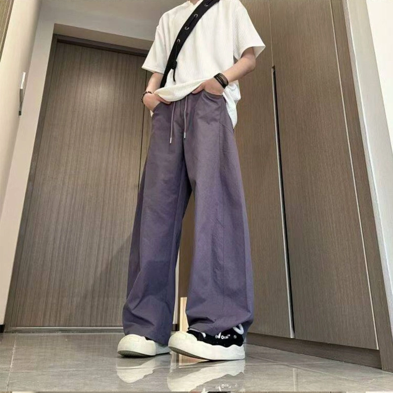 佑麟 美式冰丝弯刀裤夏季薄款斜切速干裤子宽松裤休闲裤 男女同款