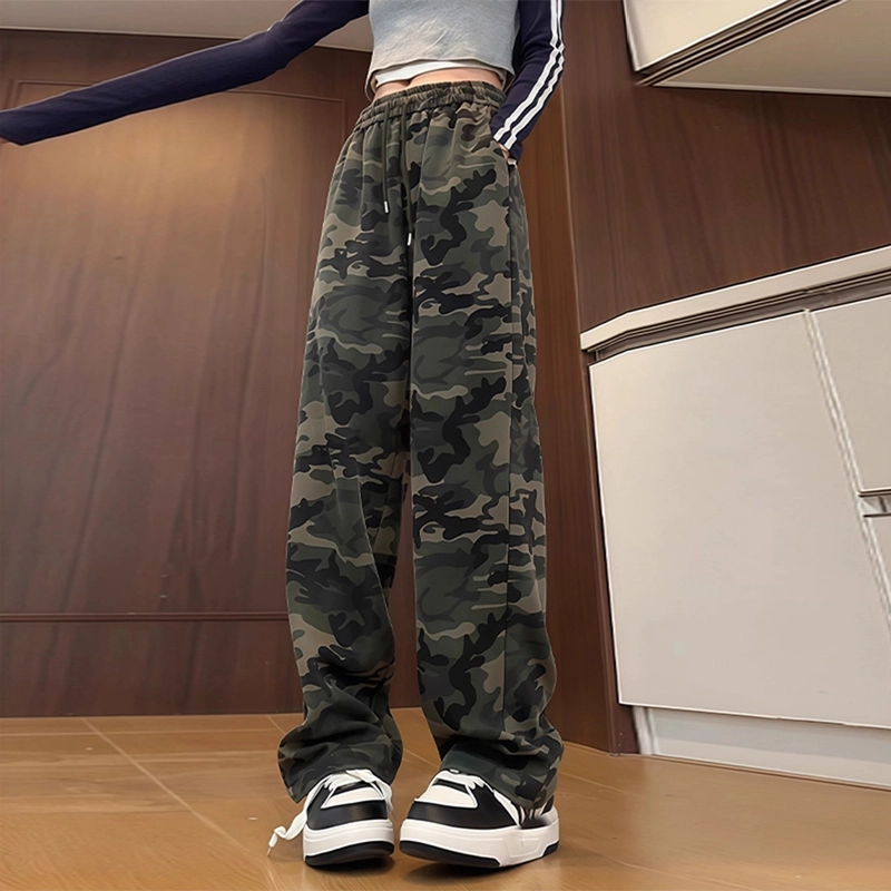 佑麟 美式复古迷彩裤秋季直筒运动卫裤宽松阔腿裤子垂感高腰休闲裤 男女同款