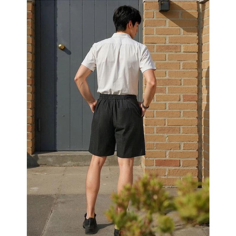 佑麟 老钱风亚麻薄高级感痞帅五分裤宽松运动裤夏季休闲短裤 男女同款