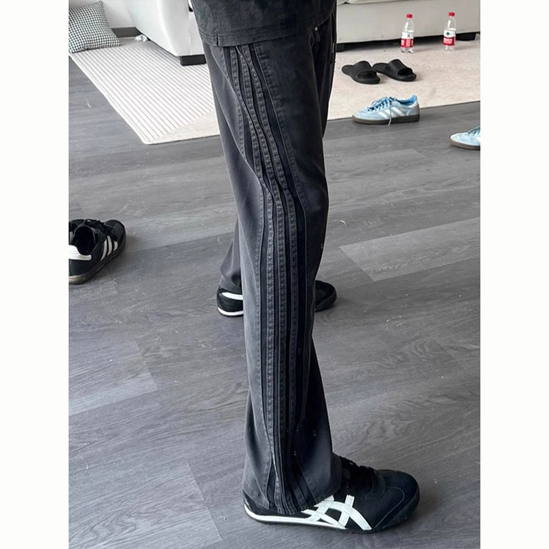 佑麟 条纹裤子美式三条杠潮牌直筒裤工装伐木阔腿运动长裤休闲裤 男女同款