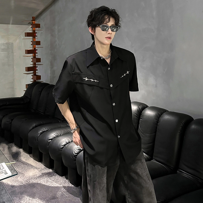 佑麟 解构垫肩夏季金属装饰设计感衬衣高级感穿搭短袖衬衫 男女同款