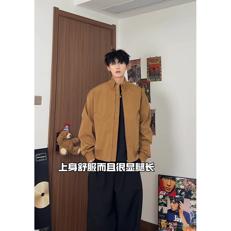 佑麟 美式短款飞行员宽松工装立领春季夹克外套 男女同款