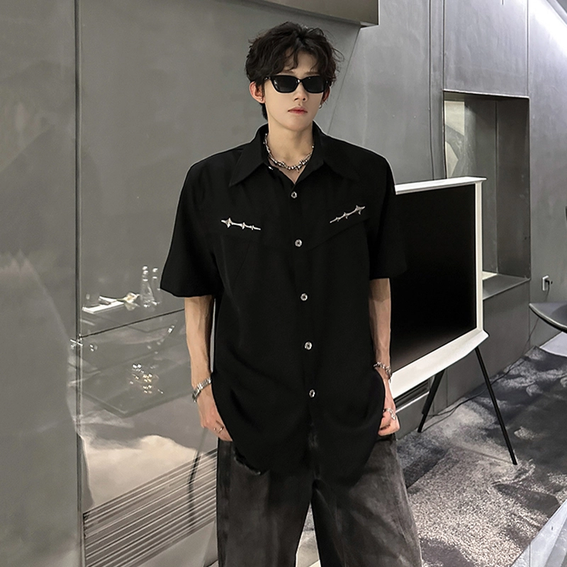 佑麟 解构垫肩夏季金属装饰设计感衬衣高级感穿搭短袖衬衫 男女同款