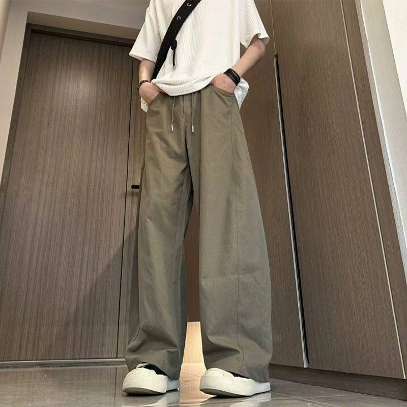 佑麟 美式冰丝弯刀裤夏季薄款斜切速干裤子宽松裤休闲裤 男女同款