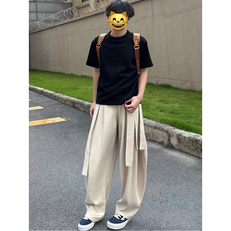 佑麟 飘带设计感西裤垂坠高级感秋季休闲裤 男女同款