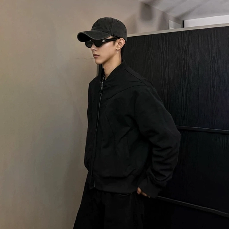 佑麟 秋季潮牌解构倒三角短款外套美式复古高街棒球服红内飞行夹克 男女同款