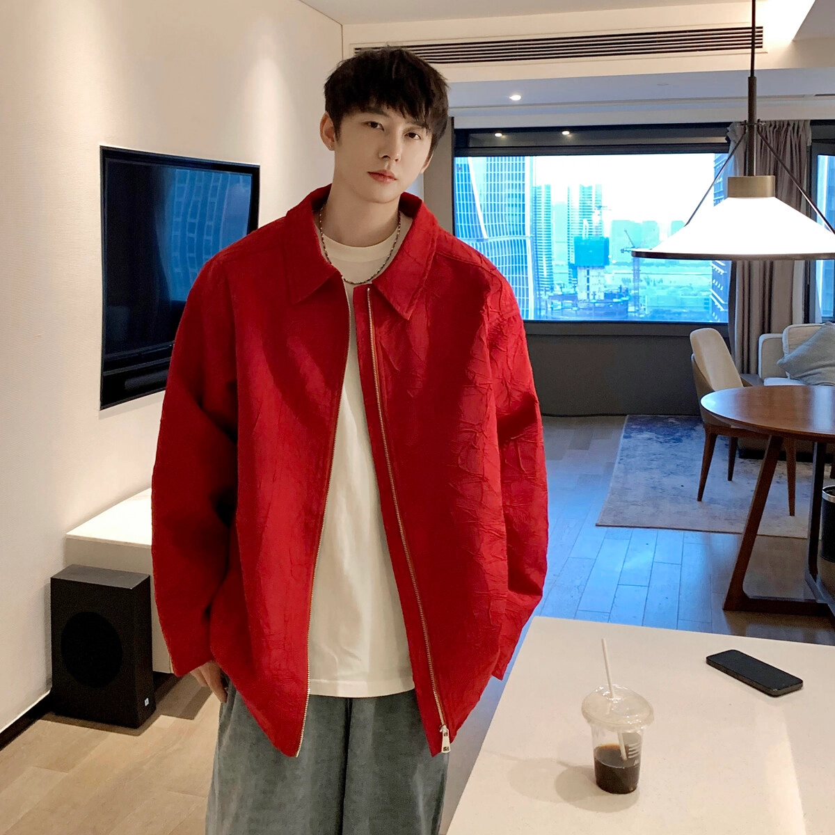 佑麟 美式复古哈灵顿春秋季宽松百搭夹克外套 男女同款