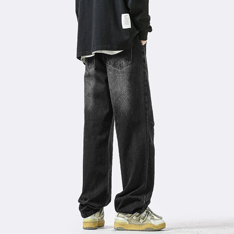 佑麟 美式弯刀牛仔裤解构宽松直筒工装裤子镰刀阔腿裤长裤 男女同款